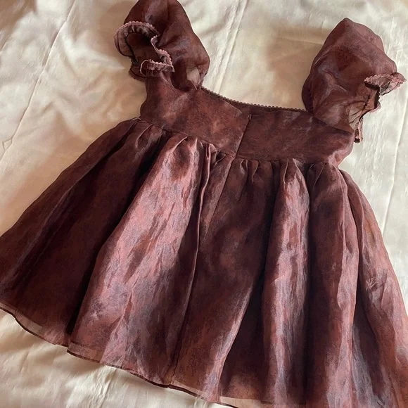 Selkie- The Puff Mini Dress Brown Chocolate Floral Size 14 Spring Softgirl  - threedaughtersproperties.com